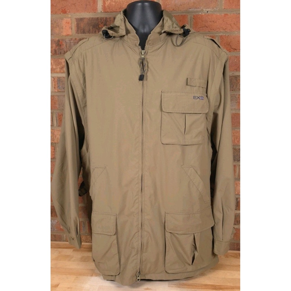 ExOfficio Convertible Jacket Mens XL Brown Nylon Hooded 90s Y2K Vintage